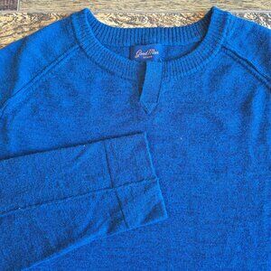 Good Man Brand 100% Extrafine Merino Wool Sweater Slit-Crewneck Blue